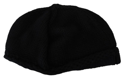 Elegant Black Virgin Wool Beanie Hat