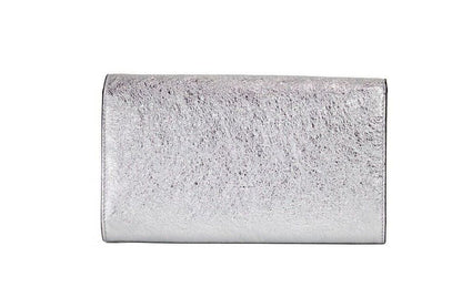 Kleine metallic zilveren lamsleren Medusa clutch crossbody portemonnee tas