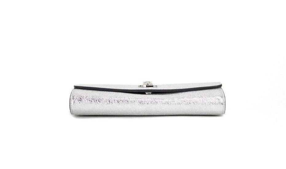 Kleine metallic zilveren lamsleren Medusa clutch crossbody portemonnee tas