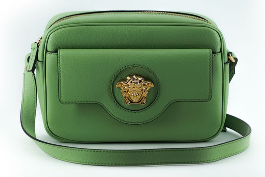 Elegante bolso con estuche para cámara de cuero verde menta