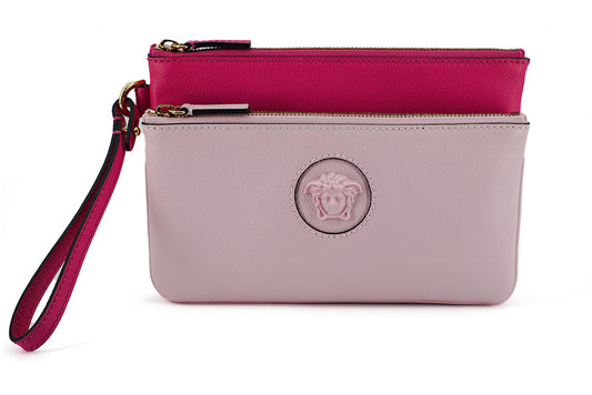 Elegante bolso de mano de cuero rosa