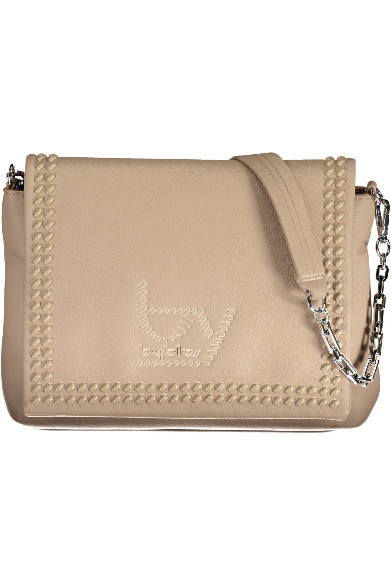 Beige Chain-Handle Shoulder Bag with Contrasting Details