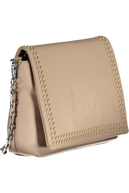 Beige Chain-Handle Shoulder Bag with Contrasting Details