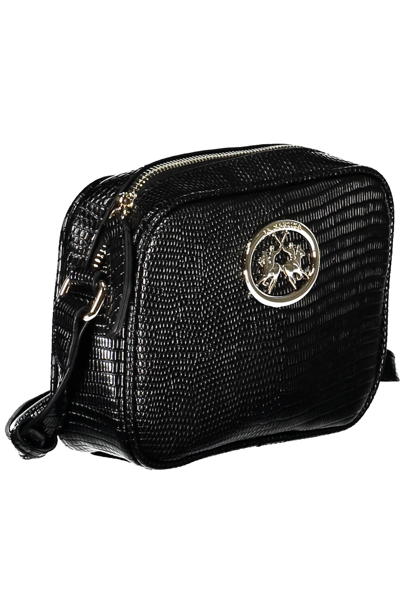 Sleek Black Shoulder Bag with Contrasting Details