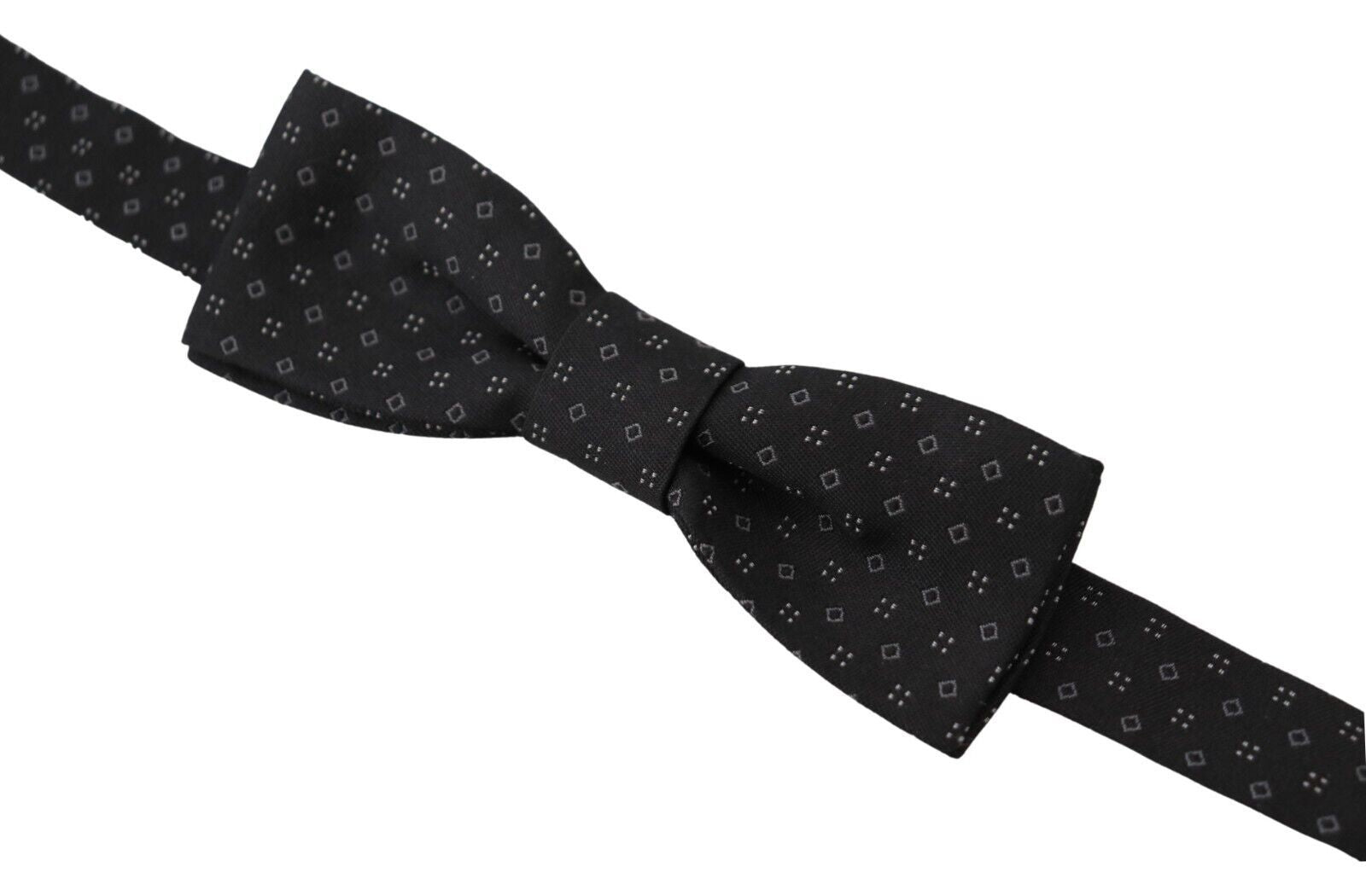 Exclusive Silk Patterned Black Bow Tie