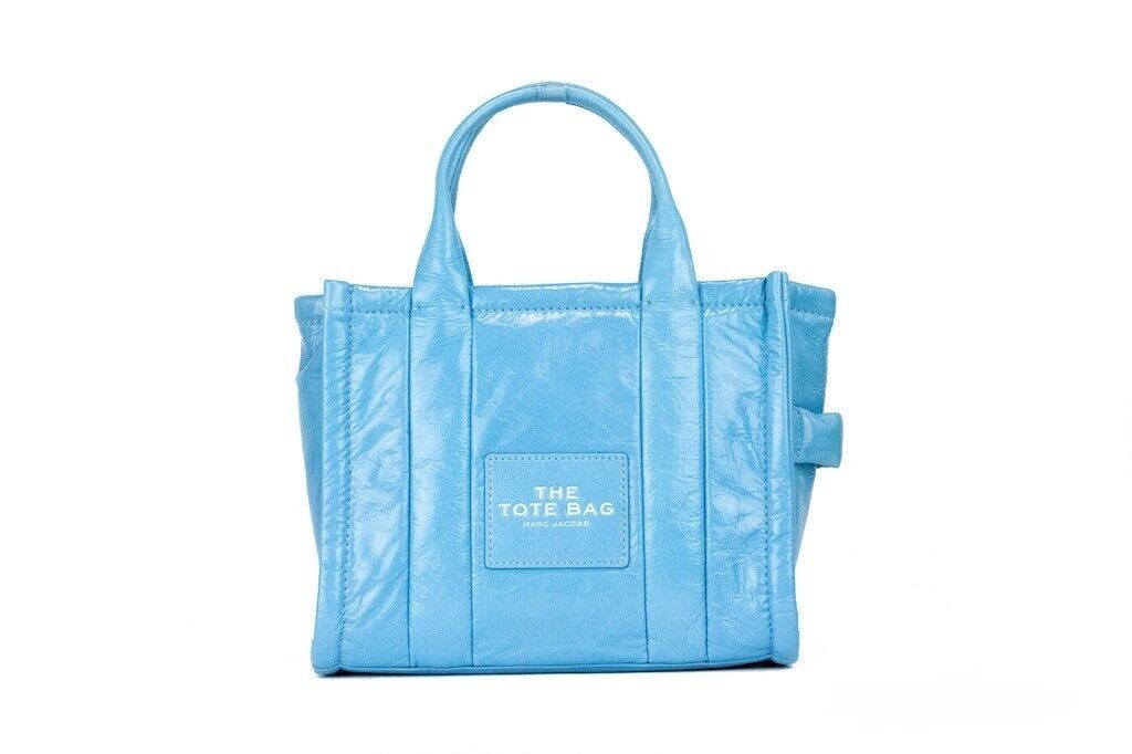 The Shiny Crinkle Mini Tote Air Blue Leather Crossbody Handbag Purse