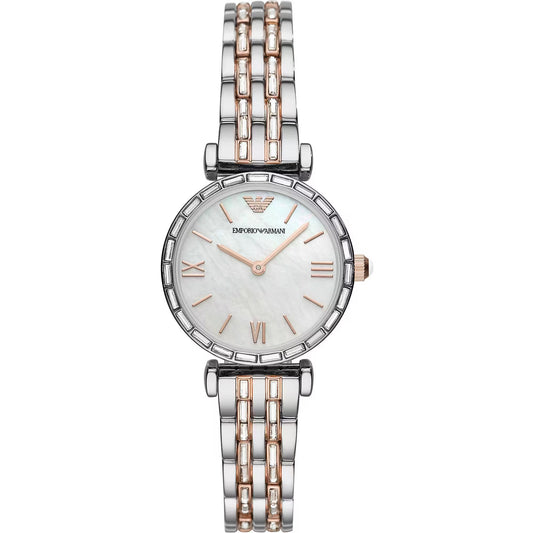 Elegante reloj de mujer de acero inoxidable con esfera plateada